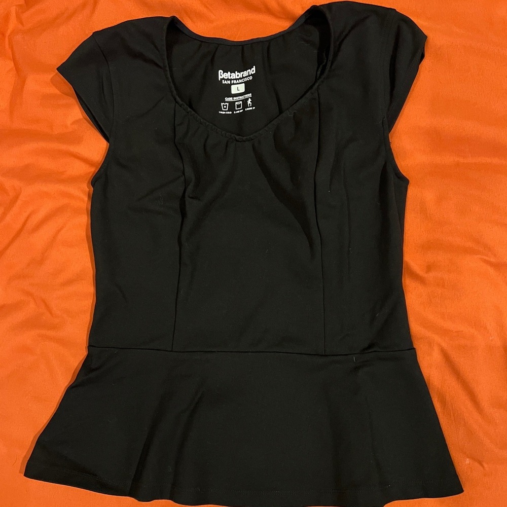 Betabrand Peplum Top Large Black Ponte Knit Career Chic Office Siren Workwear